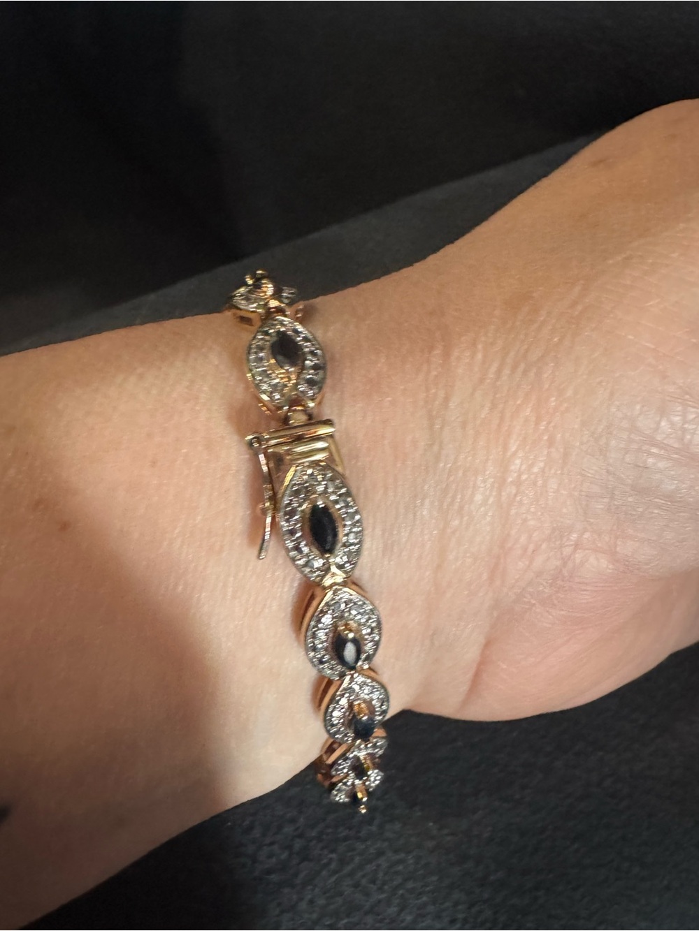 Sterling silver gold Bracelet with Black Crystal Marquise and diamonds. - Picture 3 of 6